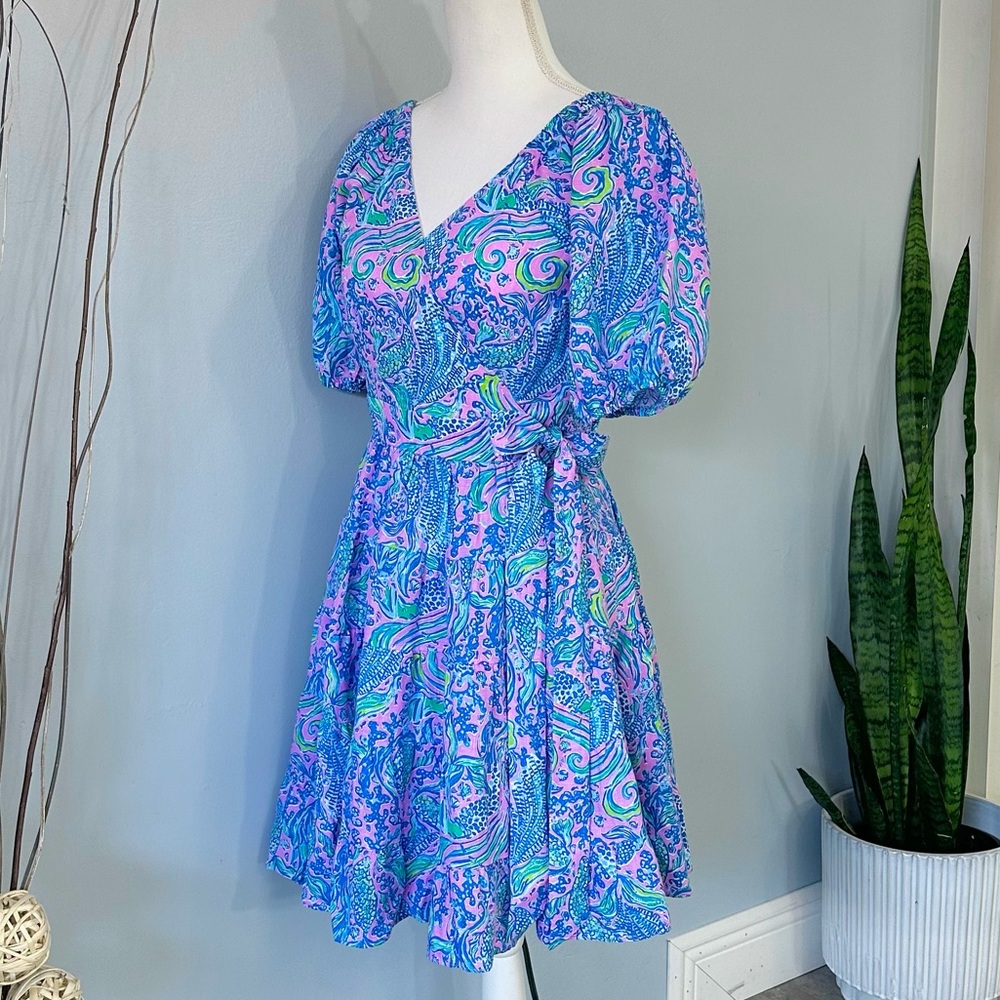 Lilly Pulitzer Iralee Linen Wrap Dress Lilac Rose We Mermaid Style 012609 - Picture 4 of 15